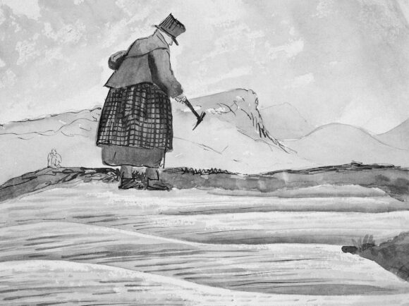 mary_anning_fossiling_on_the_foreshore_in_the_1830s_an_affectionate_watercolour_by_her_old_friend_henry_de_la_beche_
