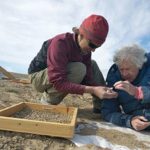 Mary Dawson (far right), Natalia Rybczynski (center) of Canadian Museum of Nature (July 2007). Together with Liz Ross they found a small, carnivorous mammal in 23-million-year-old lake deposits on Devon Island, Nunavut, Canada. Used with kind permission of the Carnegie Museum of Natural History, all rights reserved.