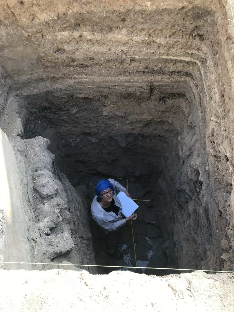 Rachel MacLean drawing the plan for a very deep unit in Manama, Bahrain, in 2018.