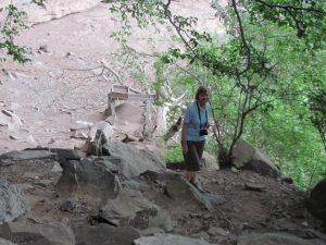 Lyn Wadley at the entrance to Sibudu Cave.
